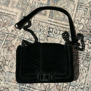 Rebecca Minkoff black quilted velvet crossbody bag